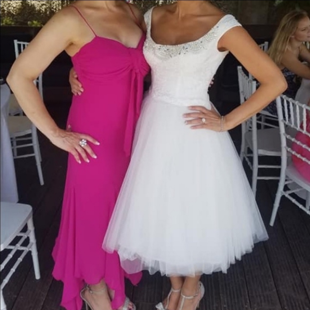 Gorgeous wedding gown altered to tea length